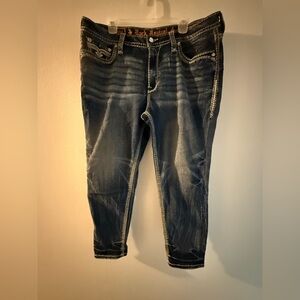 Rock Revival Dark Blue Jeans with White Stitching